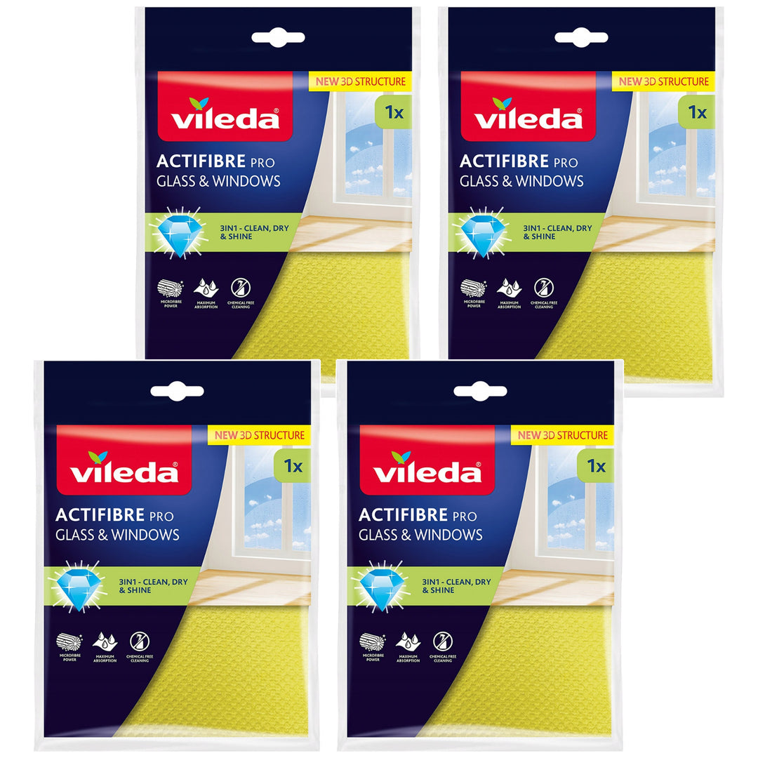 Utěrka Vileda Actifibre Pro na sklo a okna, lze prát v pračce, povrchová úprava PVA, bez šmouh a skvrn, čistí pouze vodou, 183298, 4 kusy
