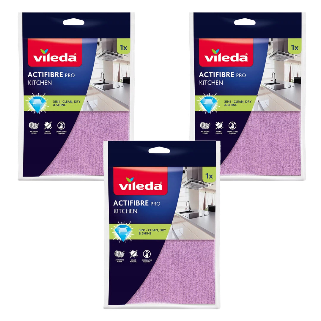 Utěrka Vileda Actifibre Pro, kuchyňská, z mikrovlákna, s PVA povlakem, lze prát při teplotě do 60 °C, 183303, 3 kusy