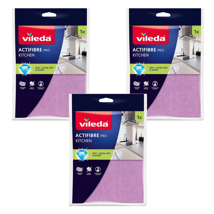 Utěrka Vileda Actifibre Pro, kuchyňská, z mikrovlákna, s PVA povlakem, lze prát při teplotě do 60 °C, 183303, 3 kusy