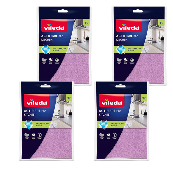 Utěrka Vileda Actifibre Pro, kuchyňská, z mikrovlákna, s PVA povlakem, lze prát při teplotě do 60 °C, 183303, 4 kusy