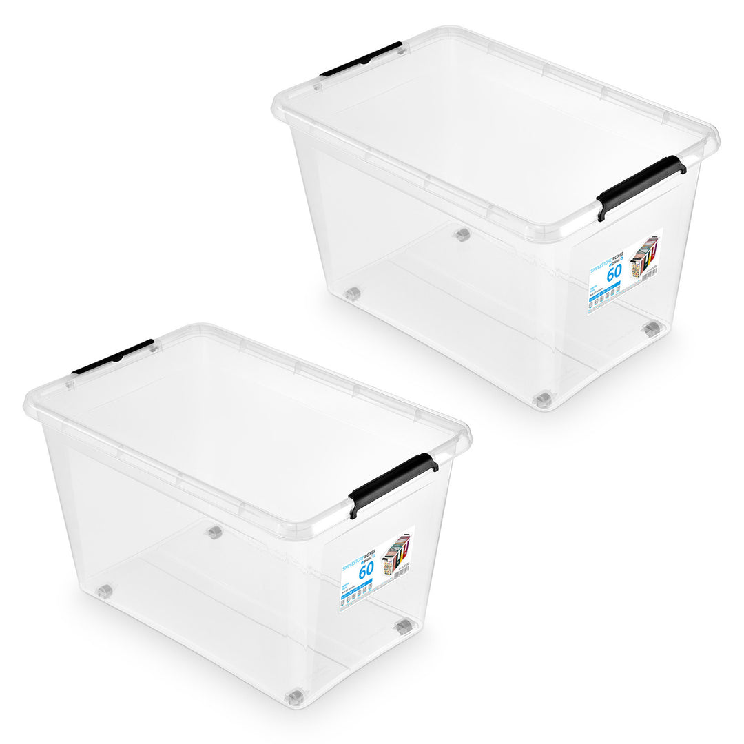 Kontejner Moxom SimpleStore, objem 60 l, průhledný, víko s klipy, s kolečky, bez BPA, 04-0081, 2 ks