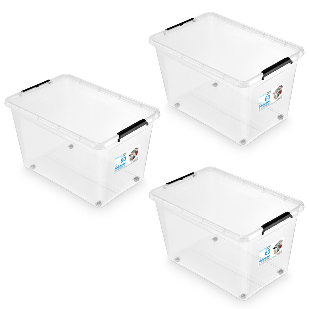 Kontejner Moxom SimpleStore, objem 60 l, průhledný, víko s klipy, s kolečky, bez BPA, 04-0081, 3 kusy