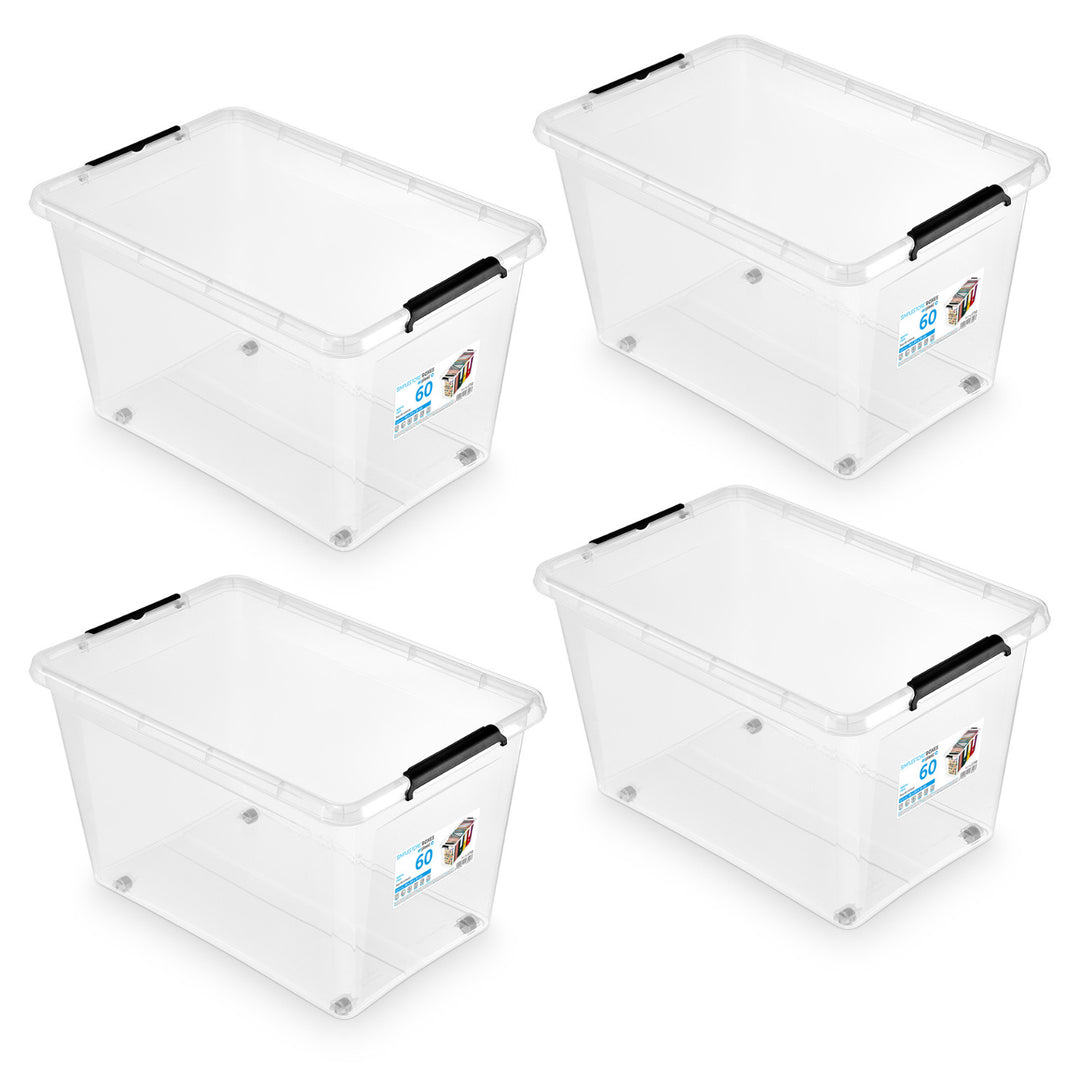 Kontejner Moxom SimpleStore, objem 60 l, průhledný, víko s klipy, s kolečky, bez BPA, 04-0081, 4 kusy