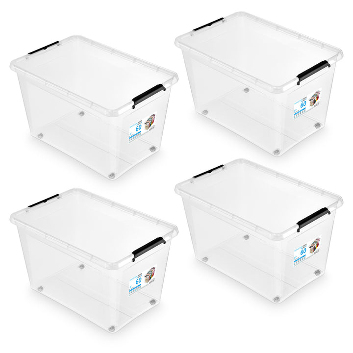 Kontejner Moxom SimpleStore, objem 60 l, průhledný, víko s klipy, s kolečky, bez BPA, 04-0081, 4 kusy