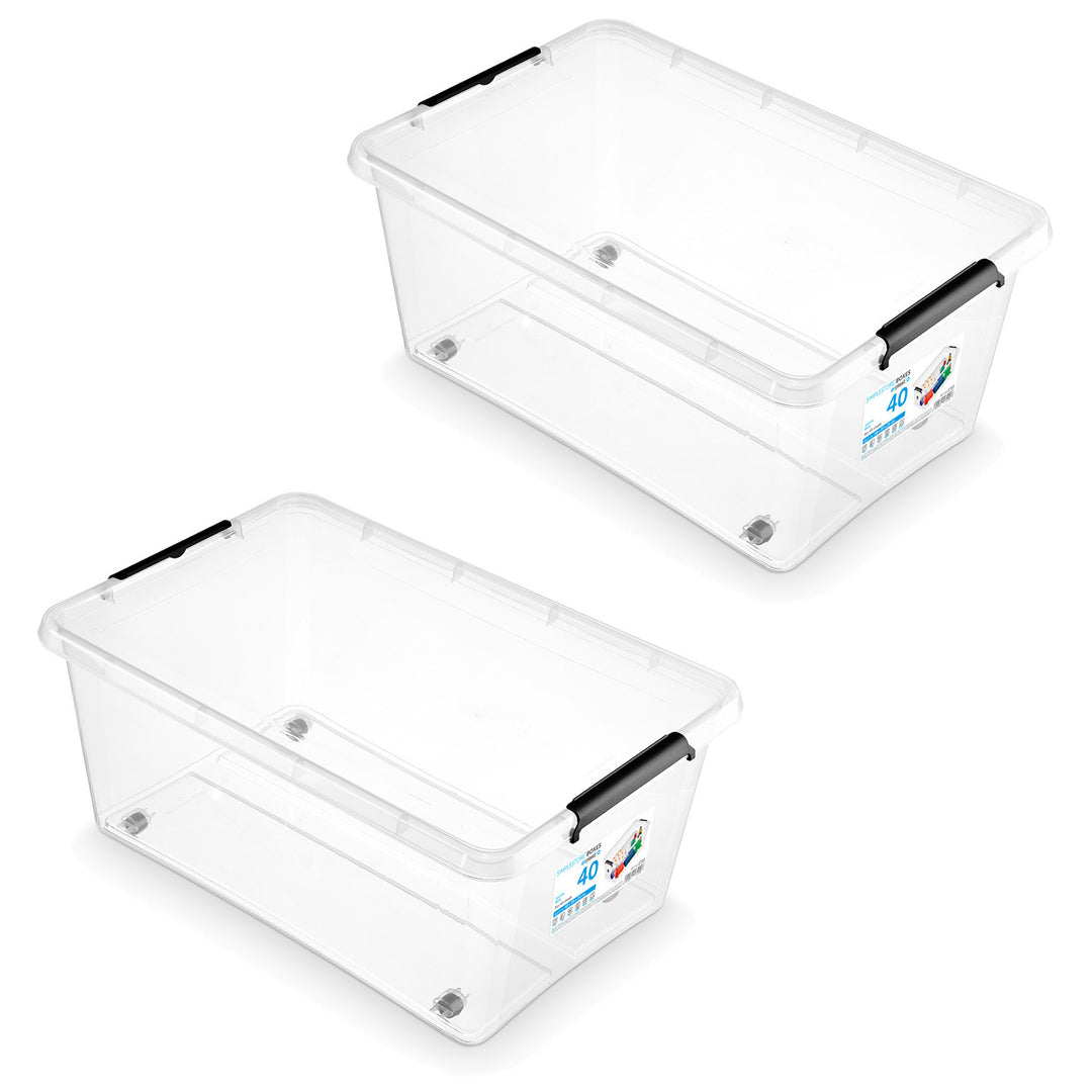 Kontejner Moxom SimpleStore, objem 40 l, průhledný, víko s klipy, s kolečky, bez BPA, 04-0076, 2 ks