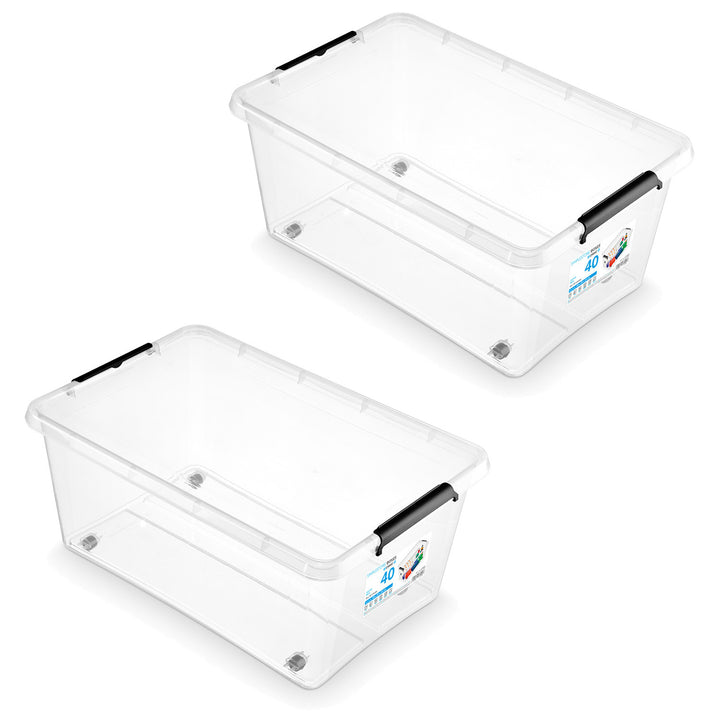 Kontejner Moxom SimpleStore, objem 40 l, průhledný, víko s klipy, s kolečky, bez BPA, 04-0076, 2 ks
