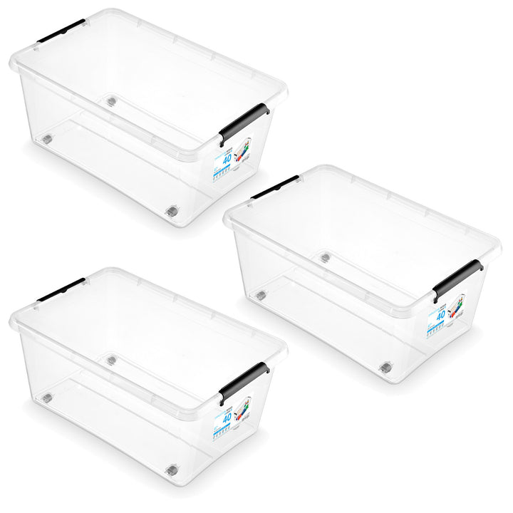 Kontejner Moxom SimpleStore, objem 40 l, průhledný, víko s klipy, s kolečky, bez BPA, 04-0076, 3 kusy