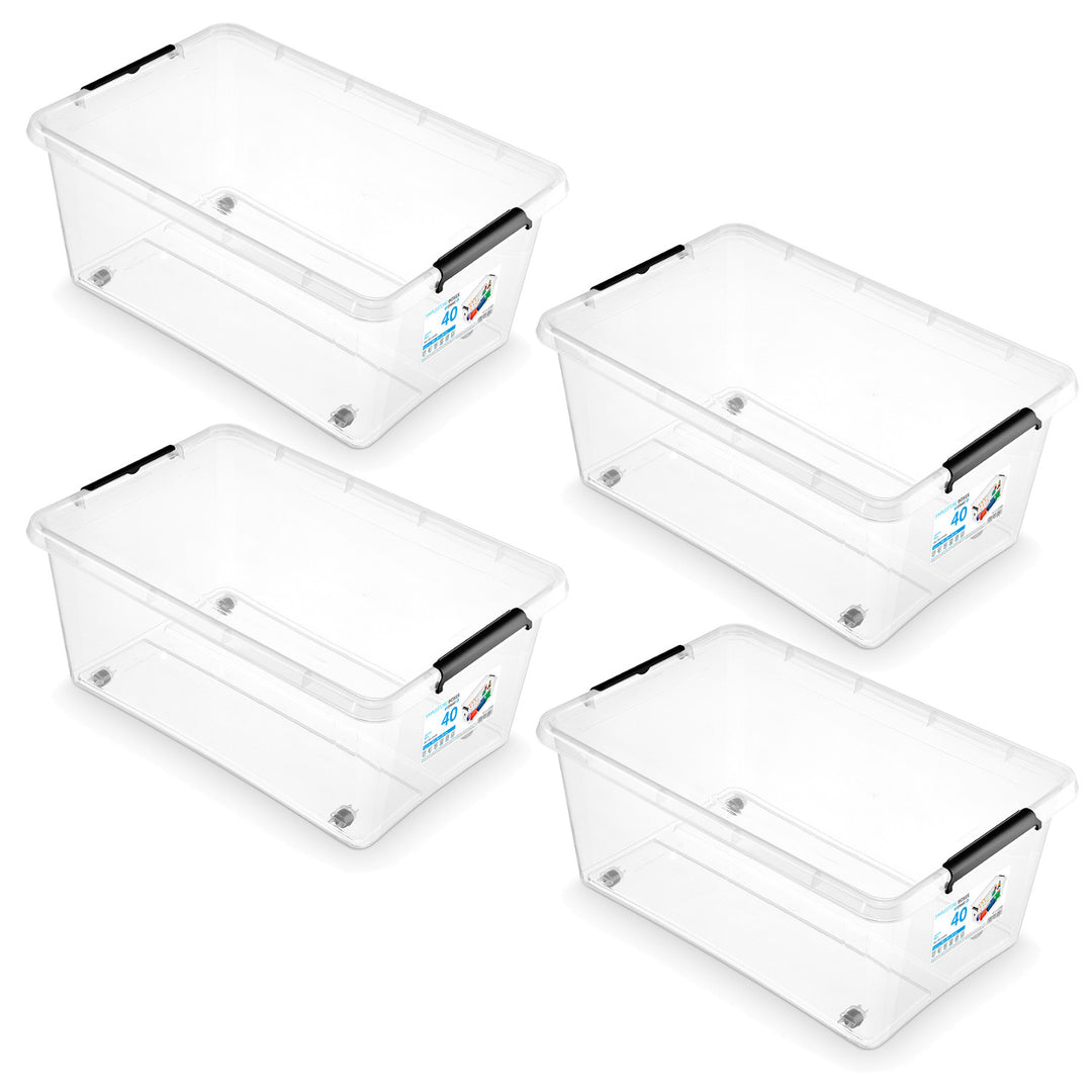 Kontejner Moxom SimpleStore, objem 40 l, průhledný, víko s klipy, s kolečky, bez BPA, 04-0076, 4 kusy