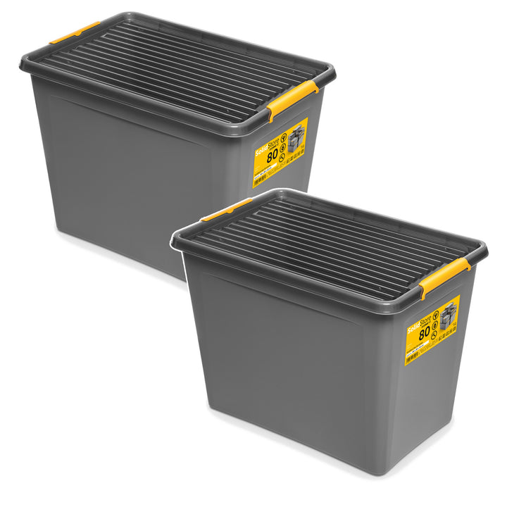 Kontejner Moxom SolidStore, objem 80 l, šedý, víko s klipy, s kolečky, bez BPA, 04-0217, 2 kusy