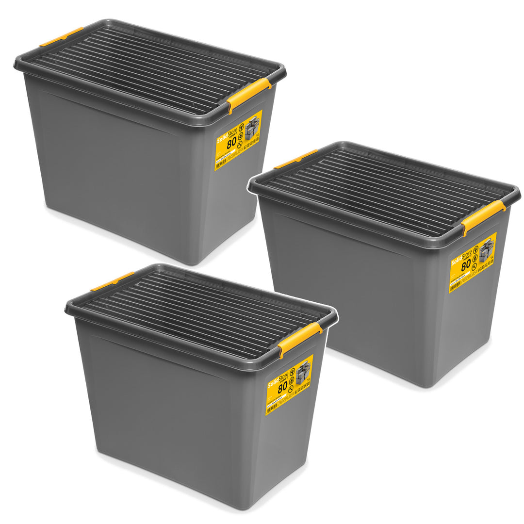 Kontejner Moxom SolidStore, objem 80 l, šedý, víko s klipy, s kolečky, bez BPA, 04-0217, 3 kusy