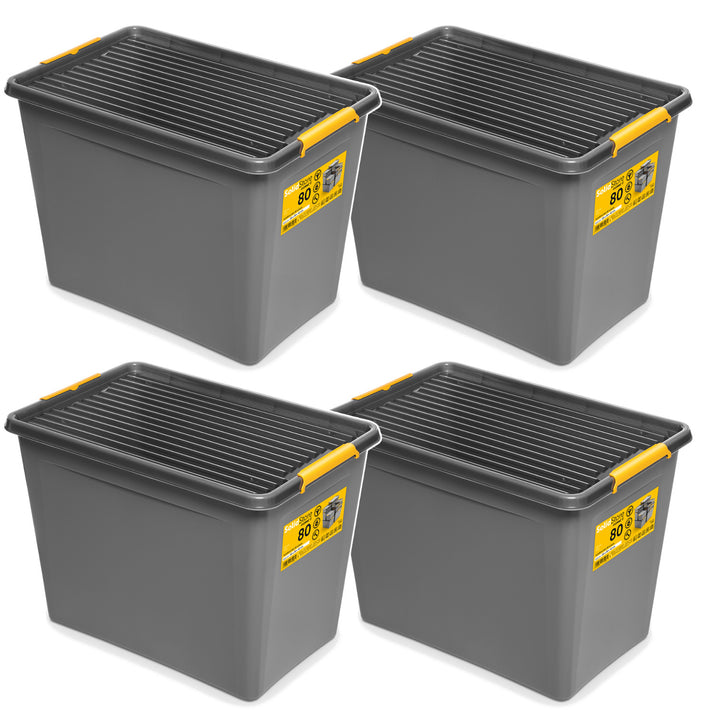 Kontejner Moxom SolidStore, objem 80 l, šedý, víko s klipy, s kolečky, bez BPA, 04-0217, 4 kusy