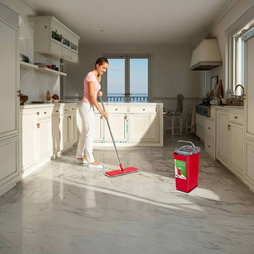 Plochý mop s kbelíkem a ždímačem GreenBlue, dvě náplně z mikrovlákna HQ, objem 5,7 l, MaxiClean GB870 + 4 houbičky Vileda Pur Active Colors