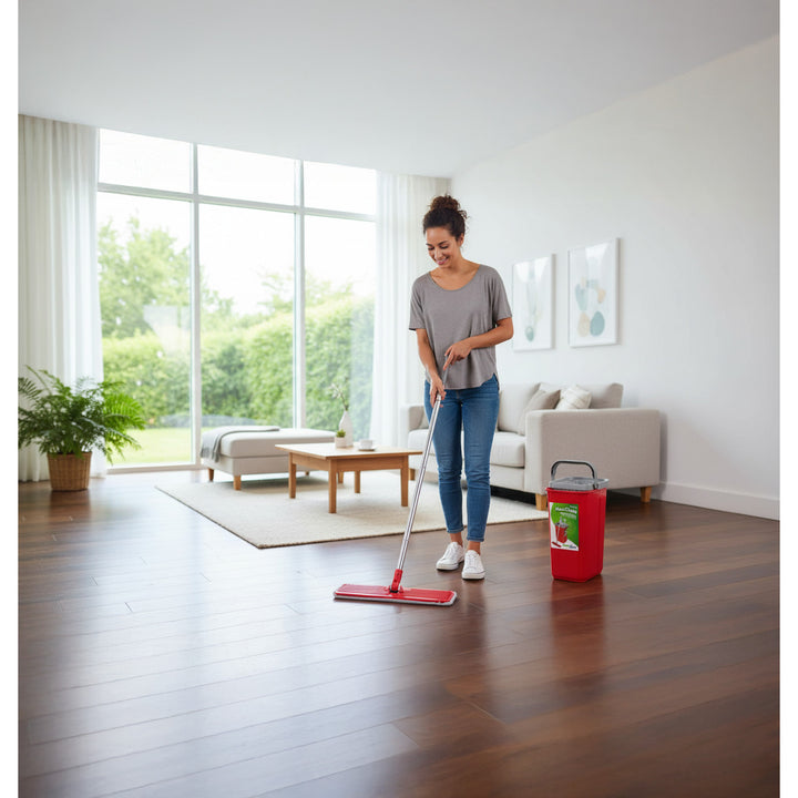Plochý mop s kbelíkem a žmačkovačem GreenBlue, dvě náplně z mikrovlákna HQ, objem 5,7 l, MaxiClean GB870 + utěrka Vileda Actifibre Pro