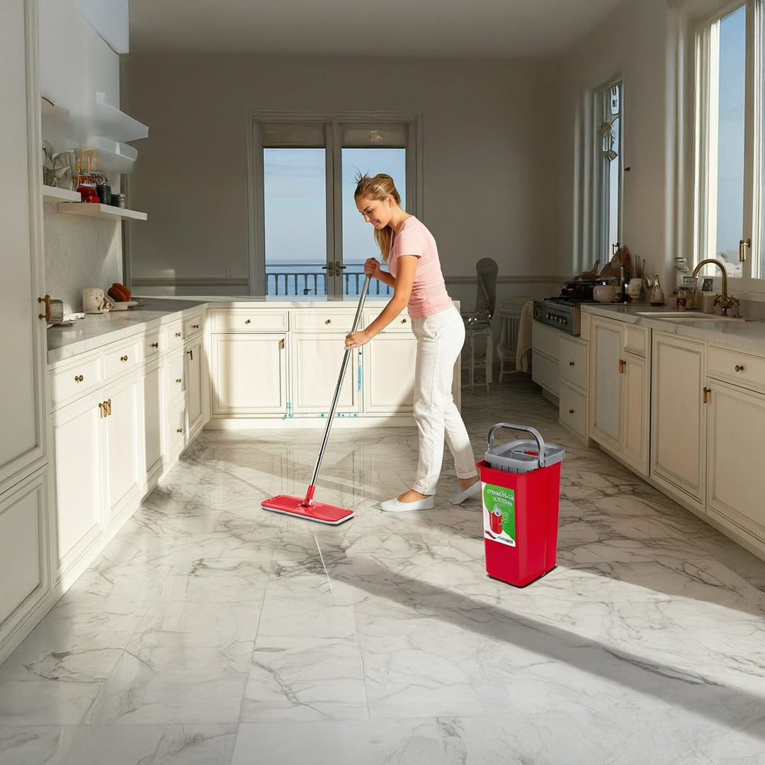 Plochý mop s kbelíkem a žmačkovačem GreenBlue, dvě náplně z mikrovlákna HQ, objem 5,7 l, MaxiClean GB870 + utěrka Vileda Actifibre Pro