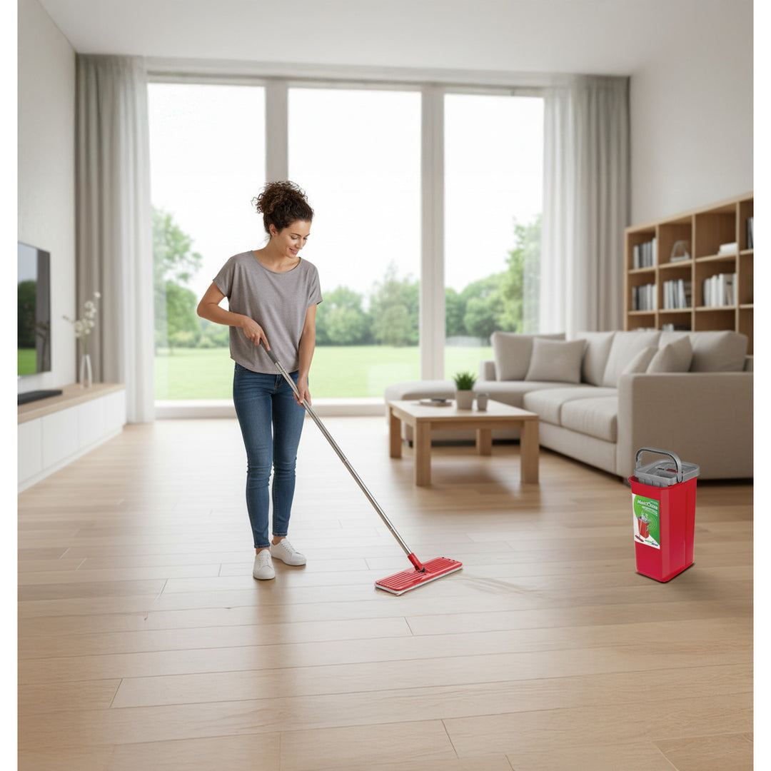 Plochý mop s kbelíkem a žmačkovačem GreenBlue, dvě náplně z mikrovlákna HQ, objem 5,7 l, MaxiClean GB870 + utěrka Vileda Actifibre Pro