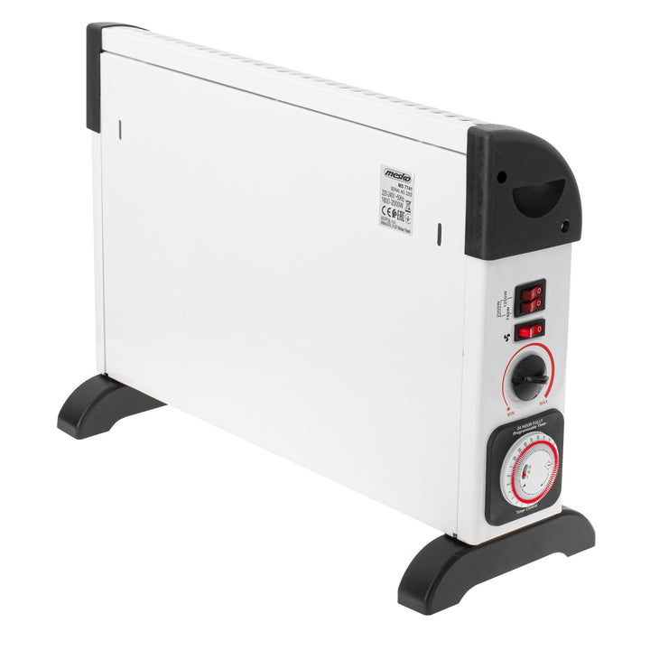 Elektrický konvektorový radiátor, termostat, 2000 W, 24hodinový časovač, bílý, kabel 150 cm, Mesko, MS 7741W
