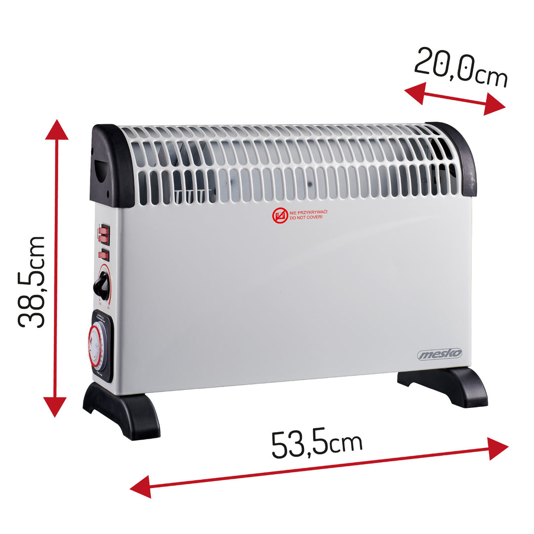 Elektrický konvektorový radiátor, termostat, 2000 W, 24hodinový časovač, bílý, kabel 150 cm, Mesko, MS 7741W
