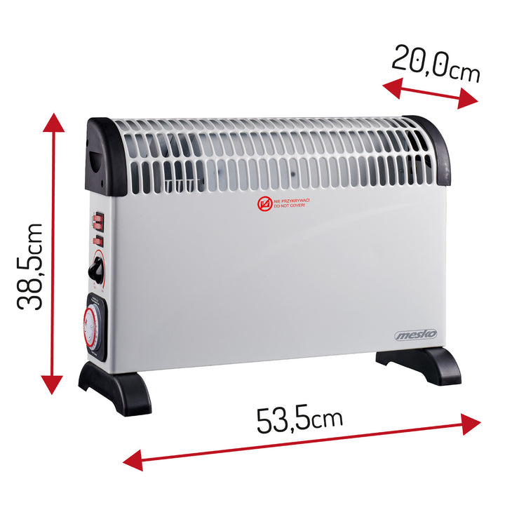 Elektrický konvektorový radiátor, termostat, 2000 W, 24hodinový časovač, bílý, kabel 150 cm, Mesko, MS 7741W