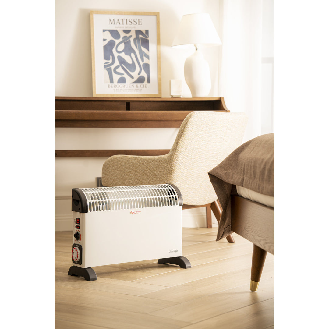 Elektrický konvektorový radiátor, termostat, 2000 W, 24hodinový časovač, bílý, kabel 150 cm, Mesko, MS 7741W