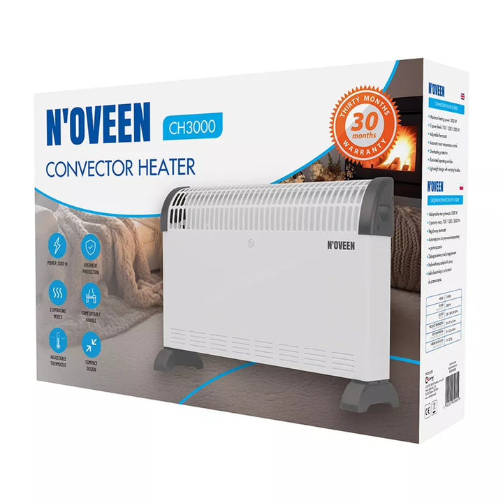 Elektrický konvektorový radiátor, 2000 W, s termostatem, bílý, Noveen