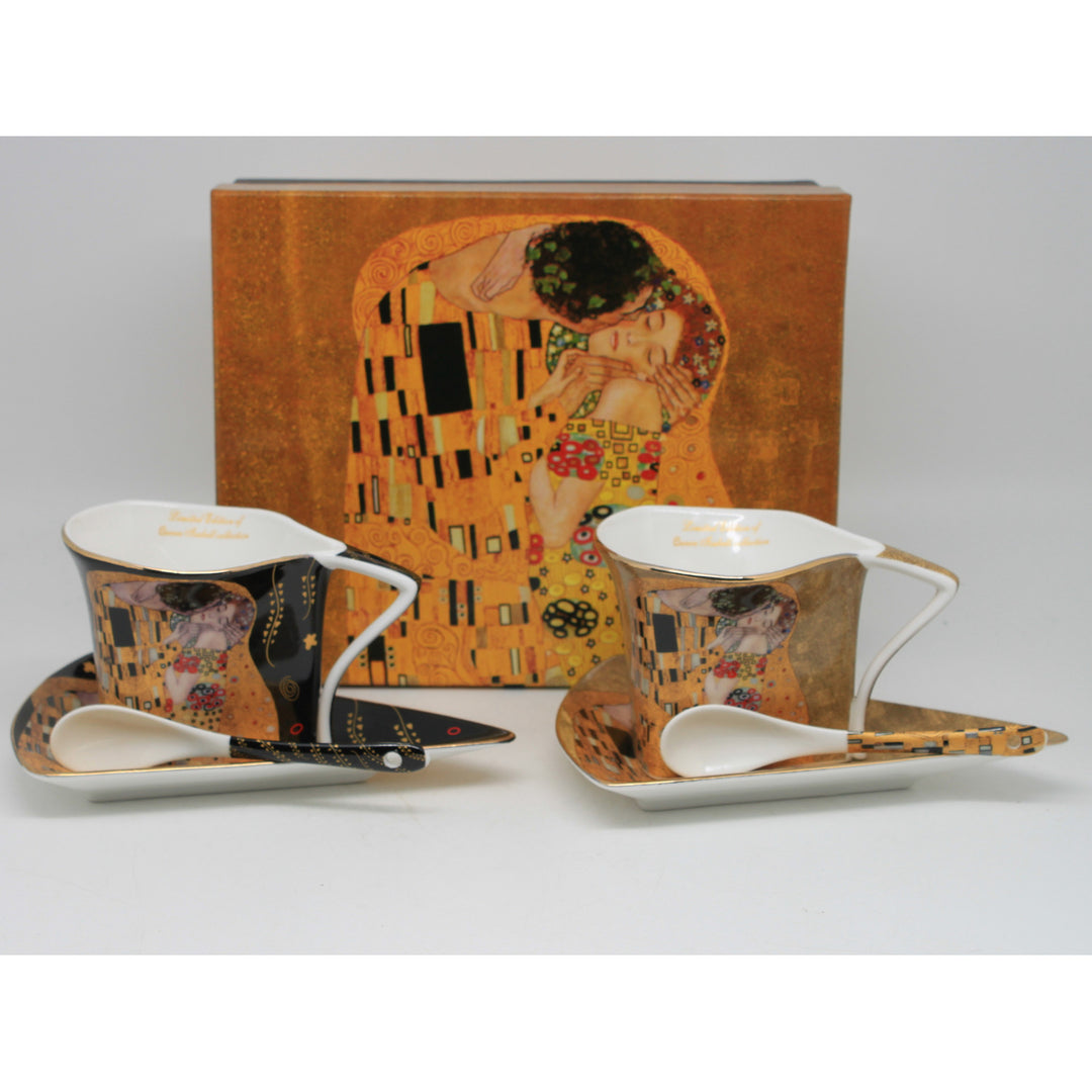 Porcelánové šálky Klimt Polibek 2x180 ml s lžičkami, Queen Isabell