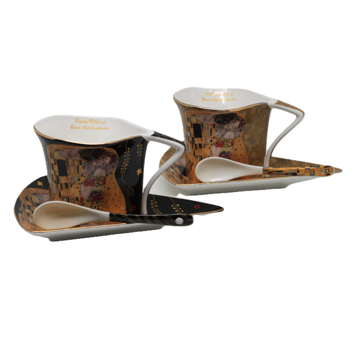 Porcelánové šálky Klimt Polibek 2x180 ml s lžičkami, Queen Isabell