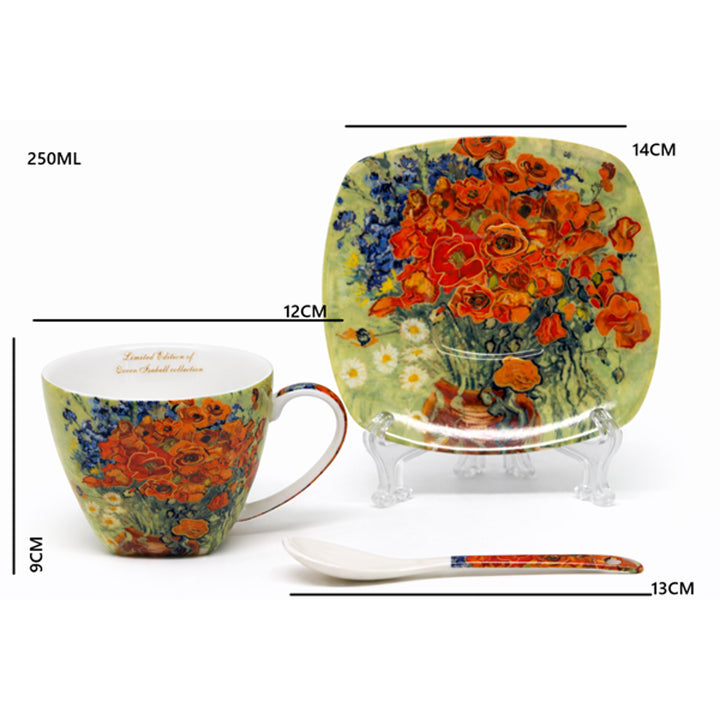 Porcelánové šálky Van Gogh Maki 2x250 ml, sada 2 ks, Queen Isabell