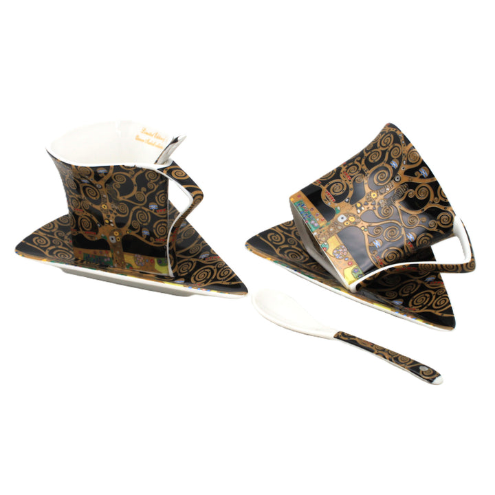 Porcelánové šálky Klimt Strom života, 2 ks po 180 ml, s lžičkami, Queen Isabell
