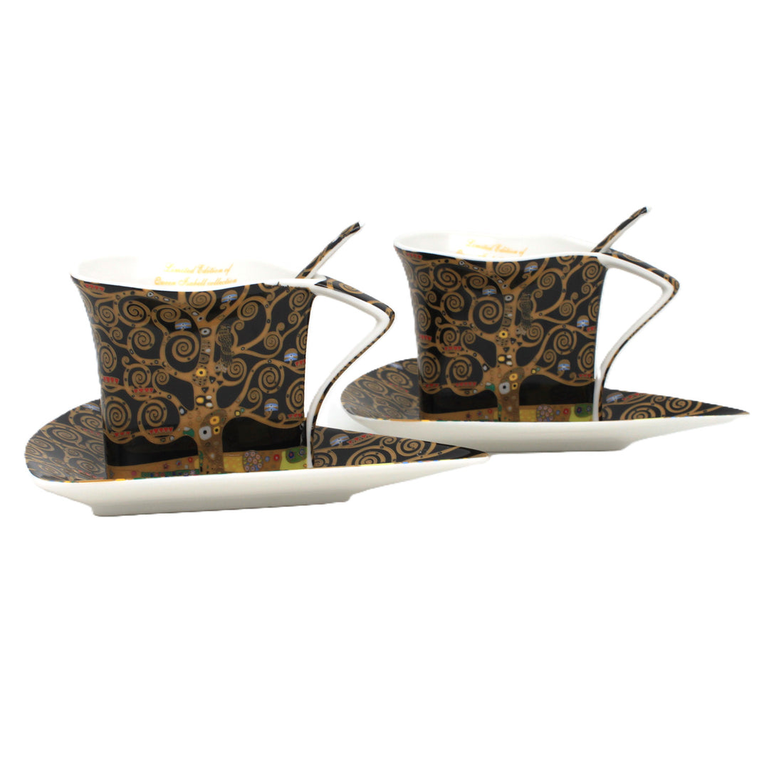 Porcelánové šálky Klimt Strom života, 2 ks po 180 ml, s lžičkami, Queen Isabell