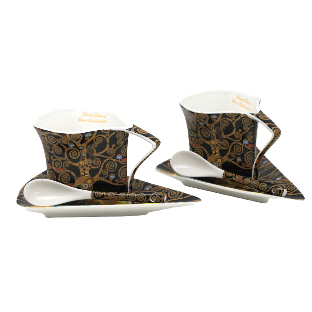 Porcelánové šálky Klimt Strom života, 2 ks po 180 ml, s lžičkami, Queen Isabell