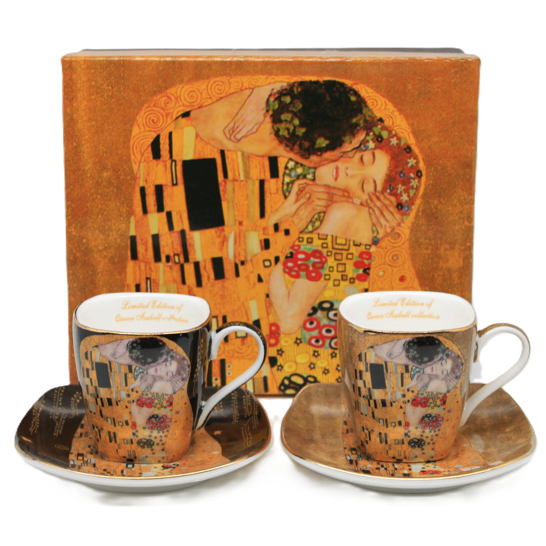 Porcelánové šálky na espresso Klimt – Polibek, 2 ks po 100 ml, Queen Isabell