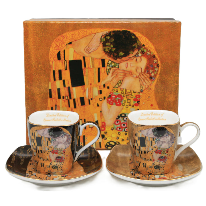 Porcelánové šálky na espresso Klimt – Polibek, 2 ks po 100 ml, Queen Isabell