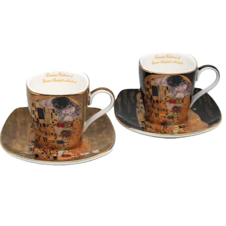 Porcelánové šálky na espresso Klimt – Polibek, 2 ks po 100 ml, Queen Isabell