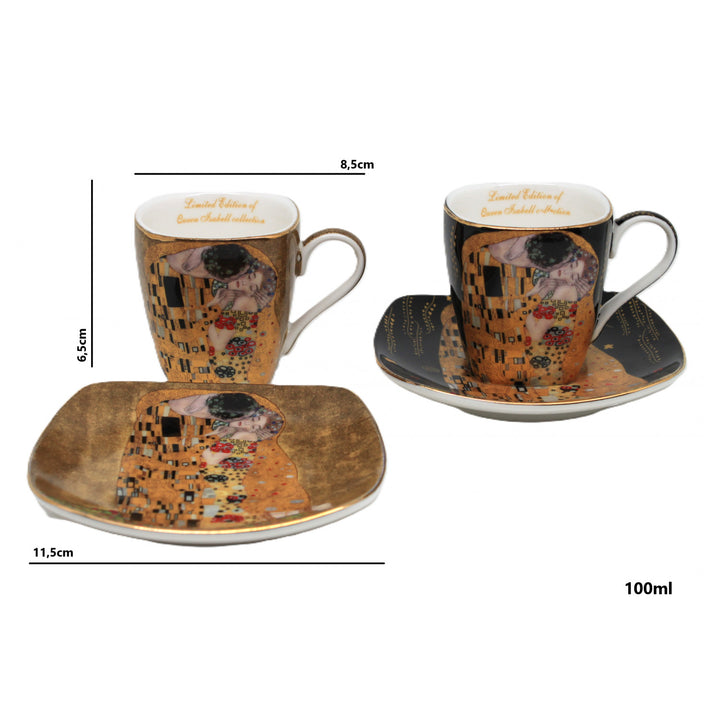 Porcelánové šálky na espresso Klimt – Polibek, 2 ks po 100 ml, Queen Isabell