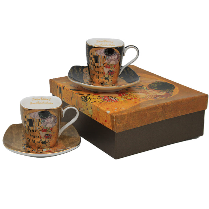 Porcelánové šálky na espresso Klimt – Polibek, 2 ks po 100 ml, Queen Isabell