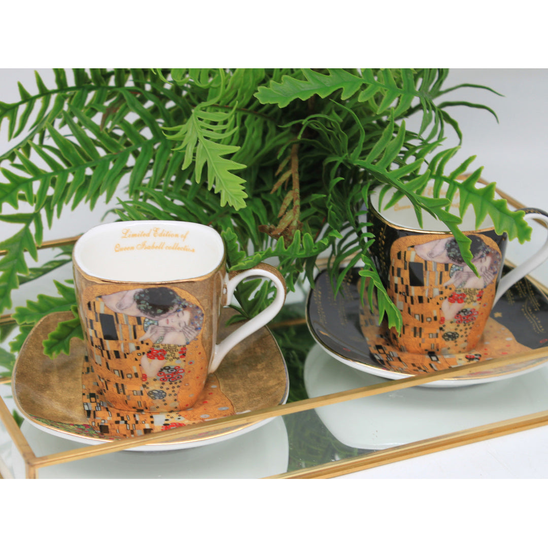 Porcelánové šálky na espresso Klimt – Polibek, 2 ks po 100 ml, Queen Isabell