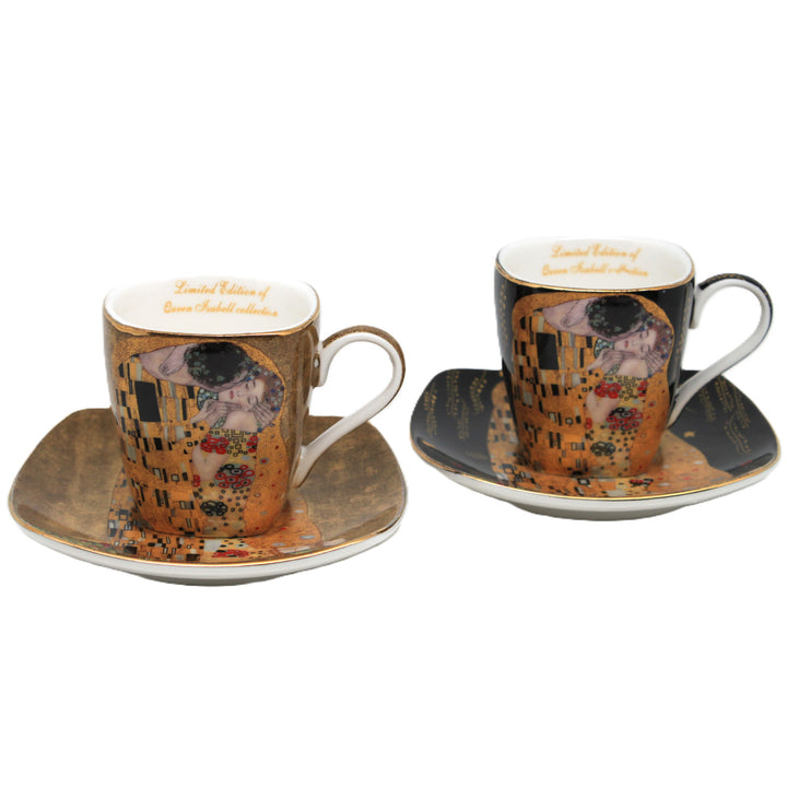 Porcelánové šálky na espresso Klimt – Polibek, 2 ks po 100 ml, Queen Isabell