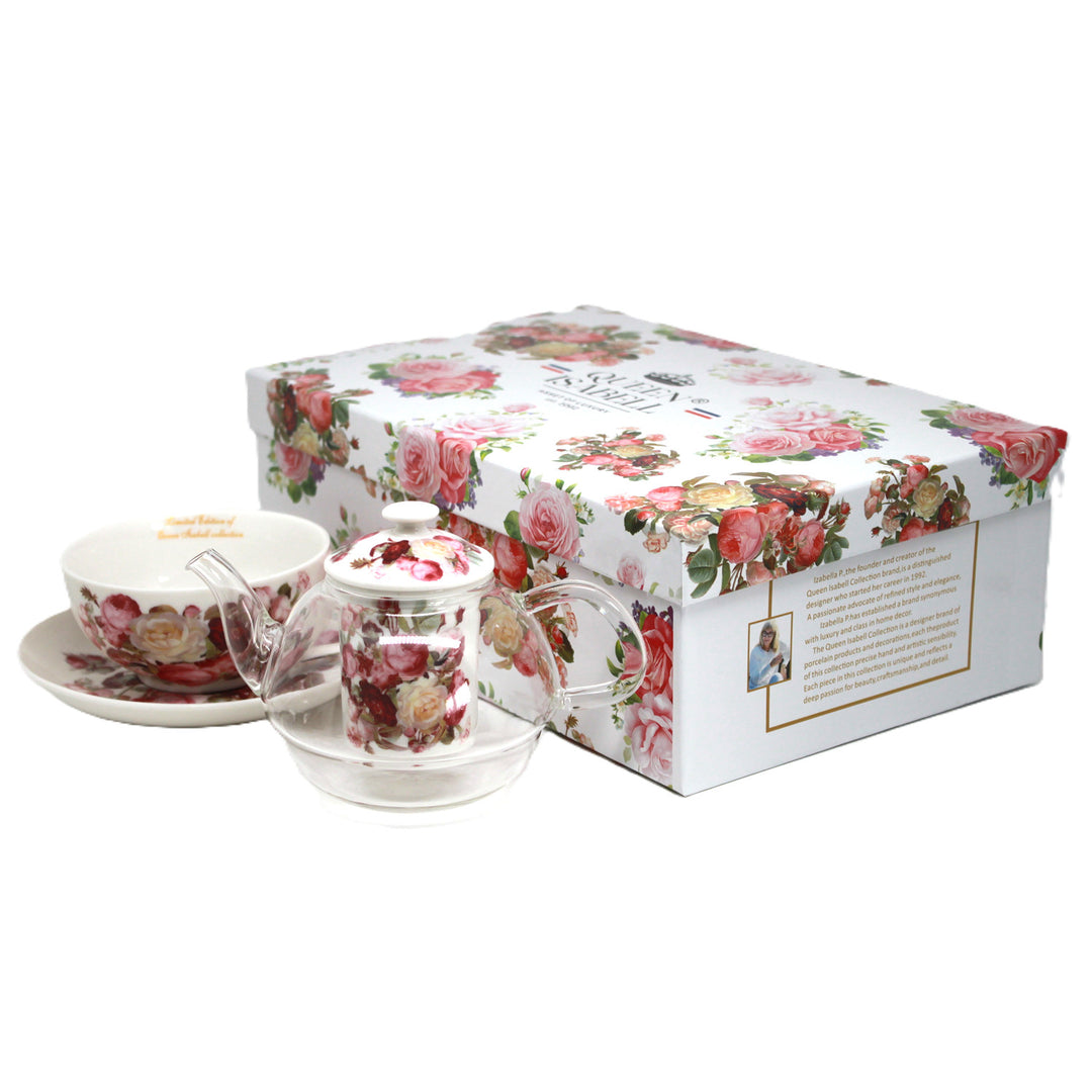 Čajová souprava „Růže“, šálek a konvička (tea for one) Queen Isabell