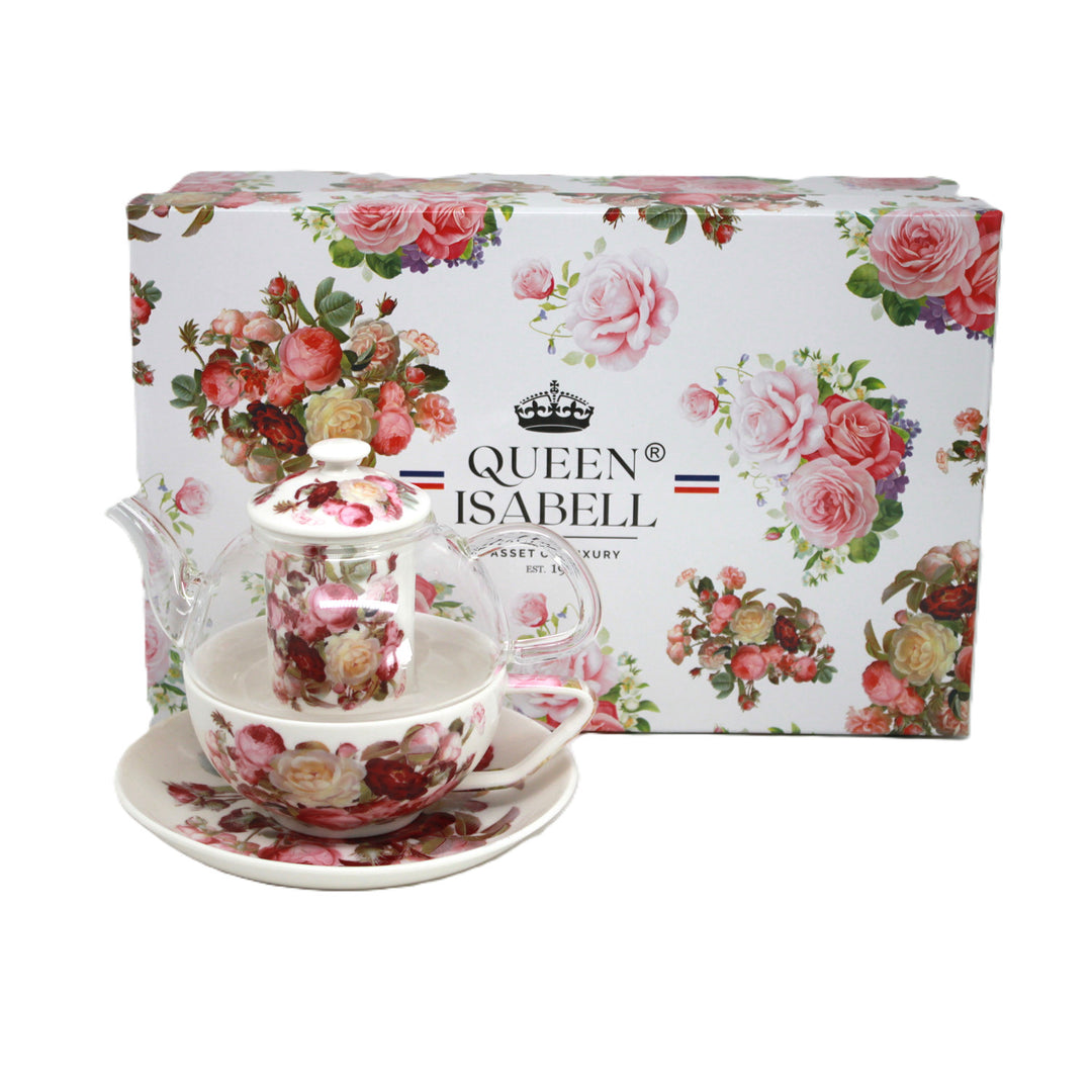 Čajová souprava „Růže“, šálek a konvička (tea for one) Queen Isabell