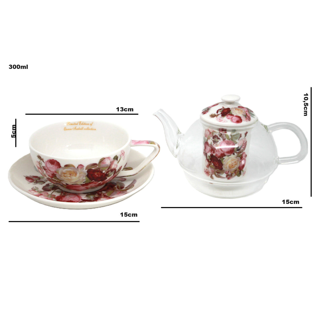 Čajová souprava „Růže“, šálek a konvička (tea for one) Queen Isabell