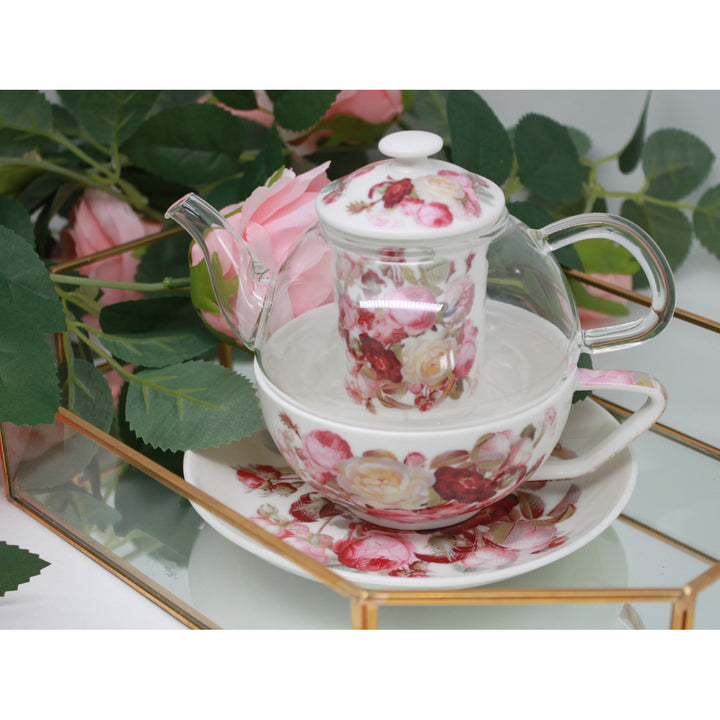 Čajová souprava „Růže“, šálek a konvička (tea for one) Queen Isabell