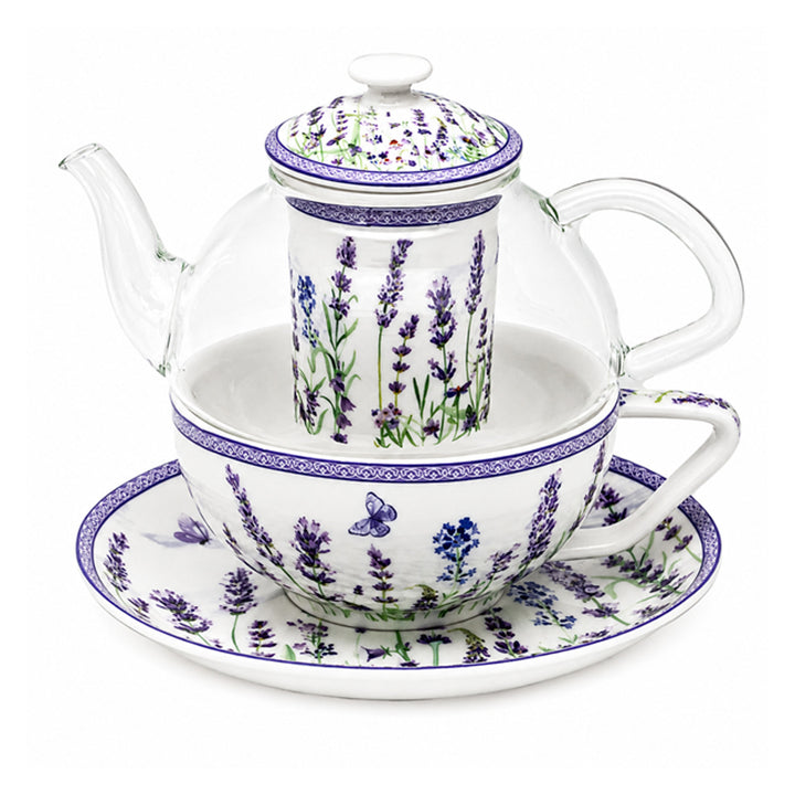Čajová souprava „Levandule“, šálek a konvička (tea for one) Queen Isabell