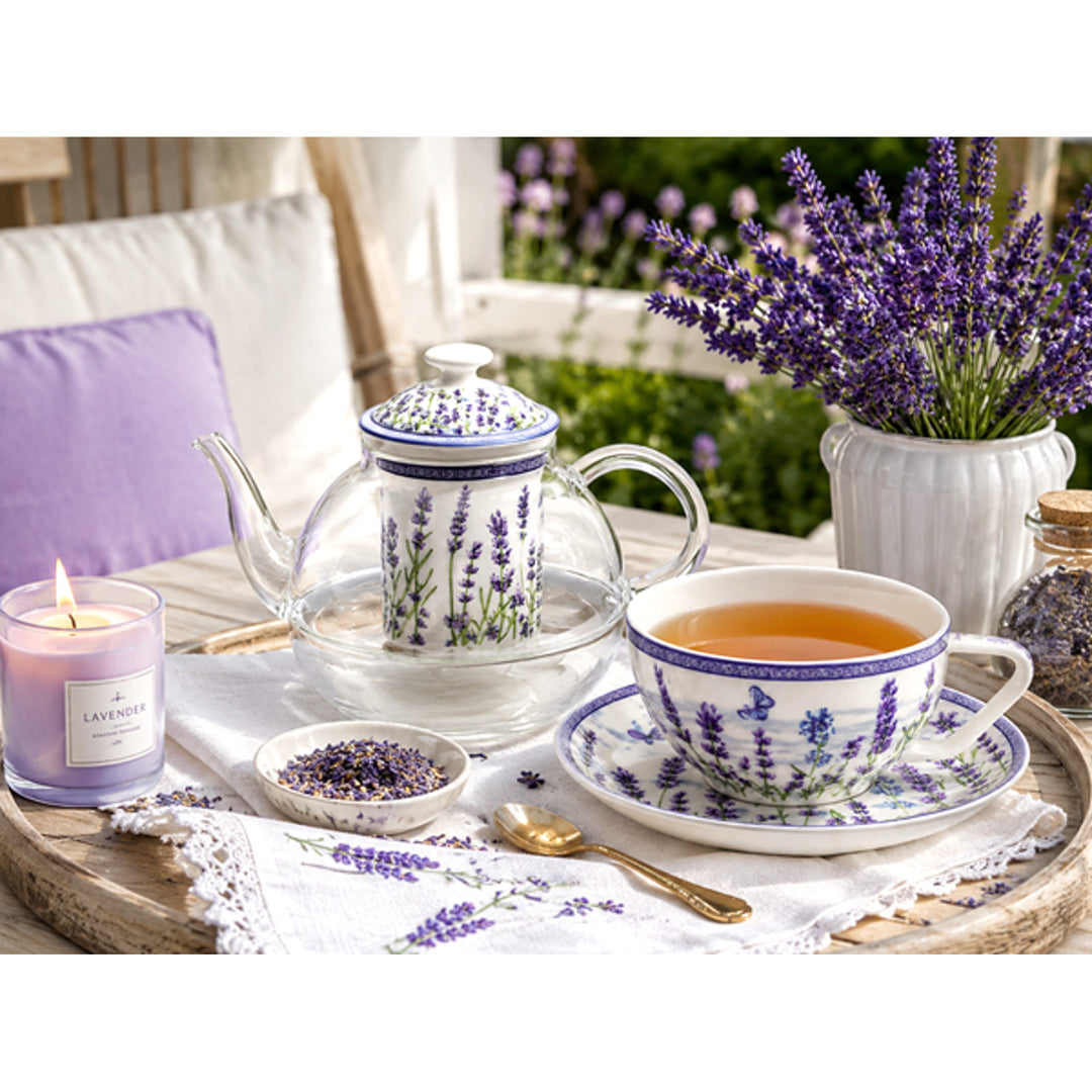Čajová souprava „Levandule“, šálek a konvička (tea for one) Queen Isabell