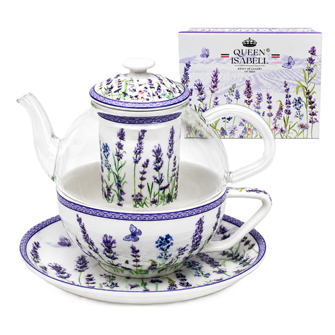 Čajová souprava „Levandule“, šálek a konvička (tea for one) Queen Isabell