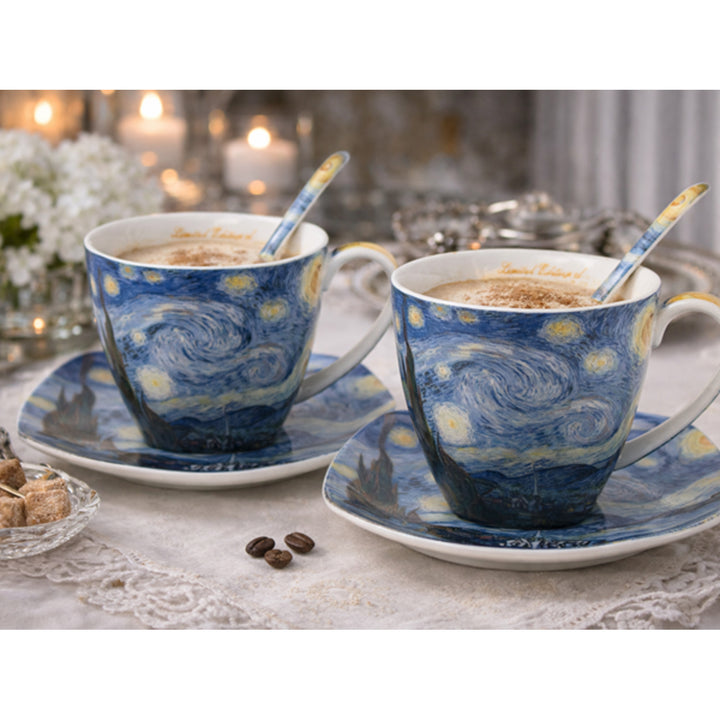 Porcelánové šálky Van Gogh „Hvězdná noc“, 2 ks po 250 ml, sada, Queen Isabell