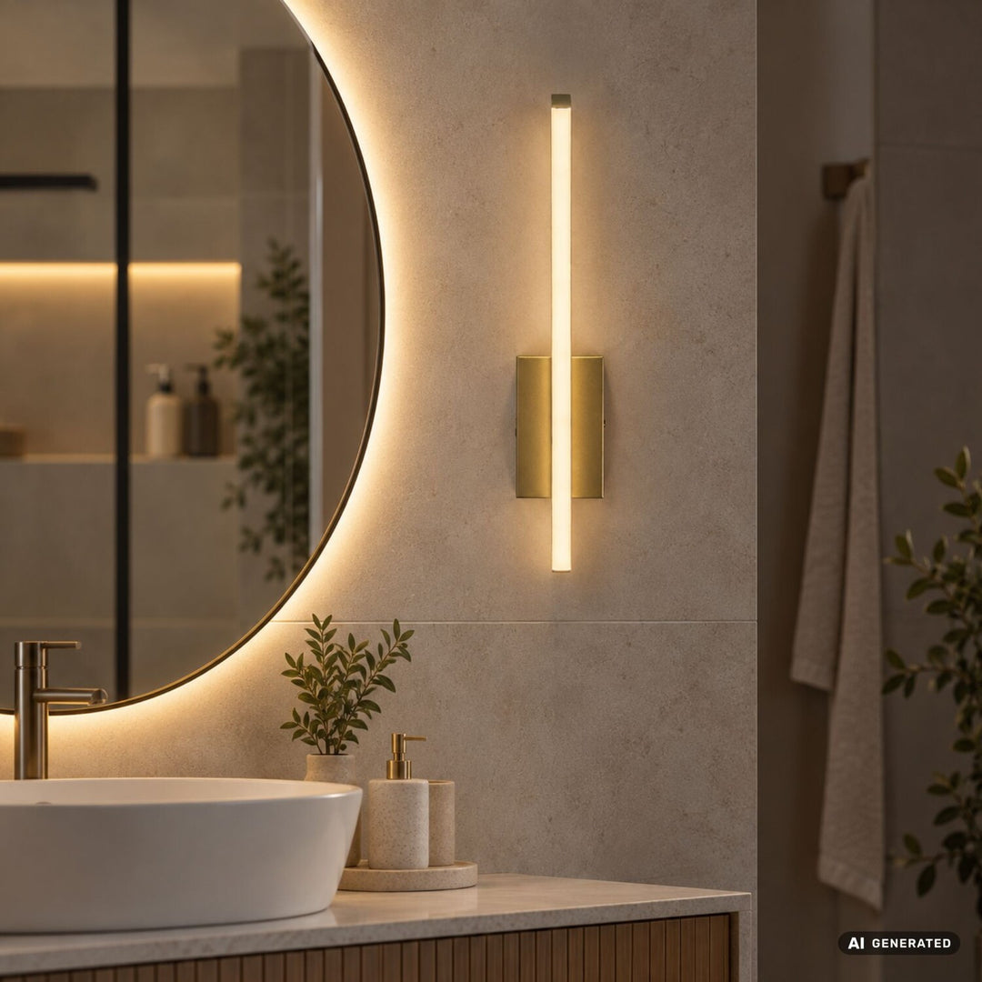 Interiérová nástěnná lampa Tilmann, zlatá, LED 10 W, 550 lm, 4000 K, výška 36 cm, IP44, dotykové ovládání, 75089