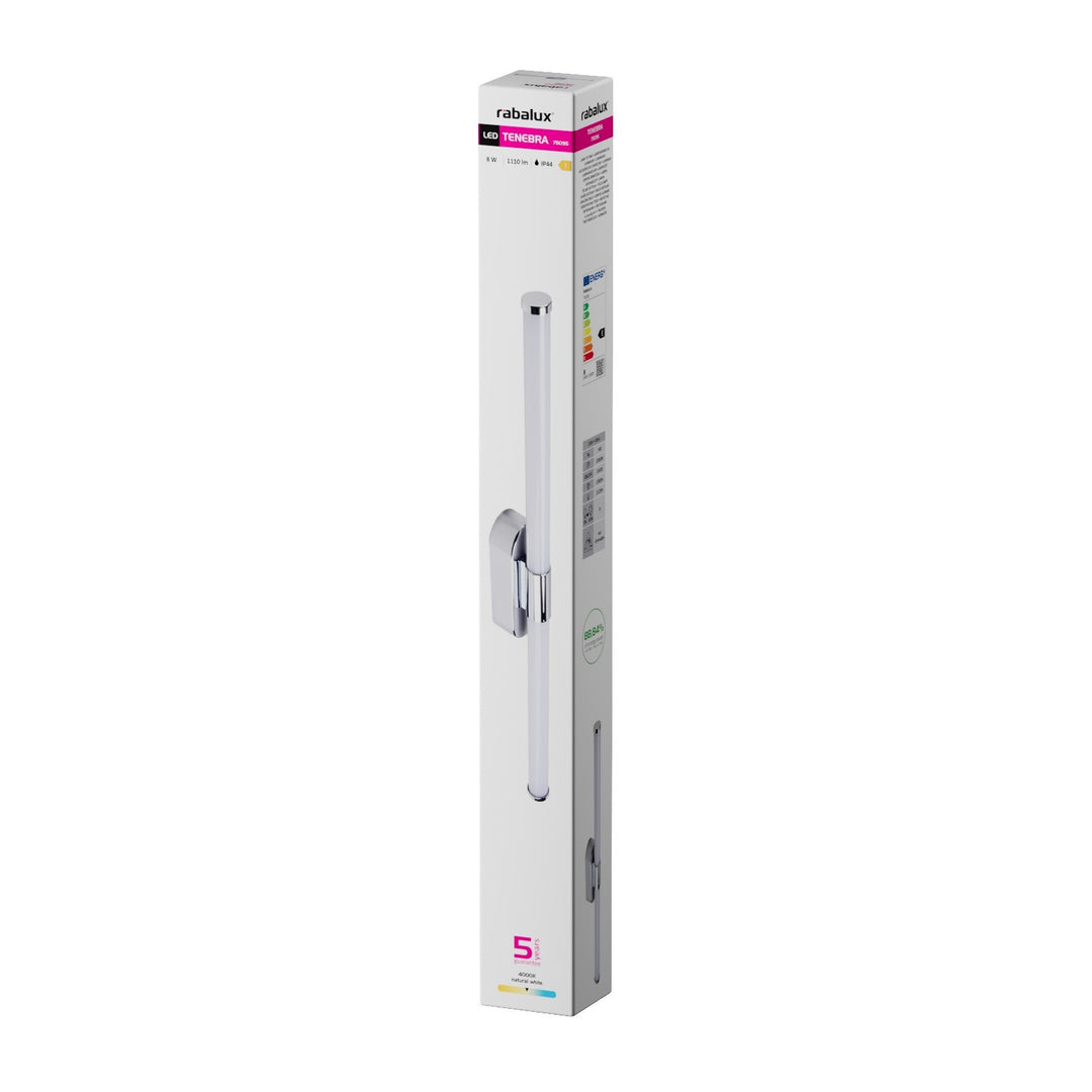 Interiérová nástěnná lampa Tenebra, LED 8 W, 1000 lm, 4000 K, délka 60 cm, IP44, chrom, 75095