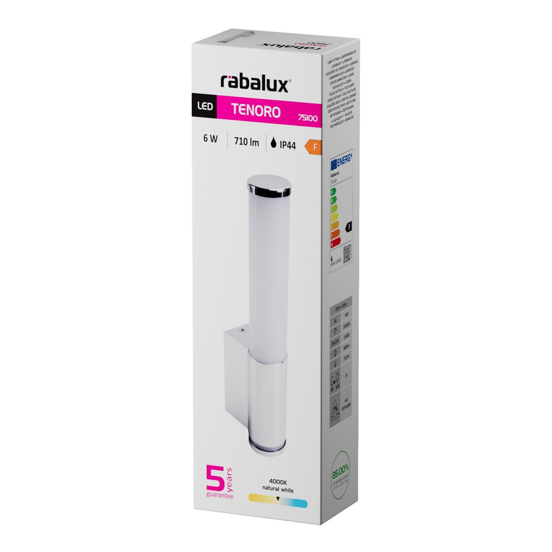 Interiérová nástěnná lampa Tenero, LED 6 W, 4000 K, 600 lm, výška 29 cm, chrom, IP44, 75100