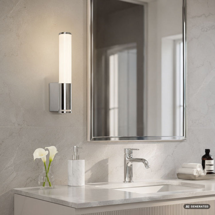 Interiérová nástěnná lampa Tenero, LED 6 W, 4000 K, 600 lm, výška 29 cm, chrom, IP44, 75100