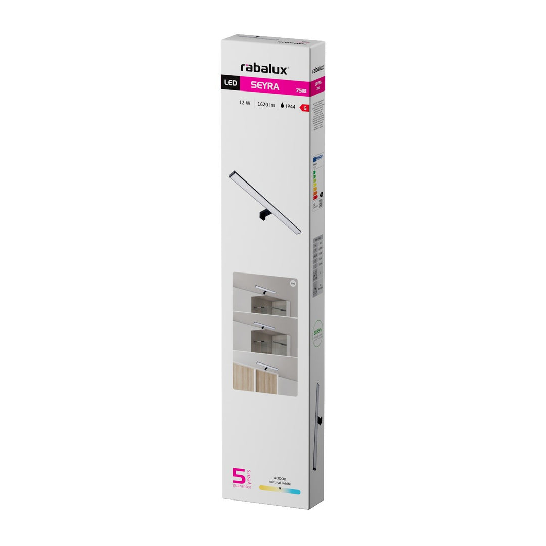Koupelnová nástěnná lampa, Seyra, LED 12 W, 4000 K, 910 lm, délka 60 cm, černá, IP44, 75113